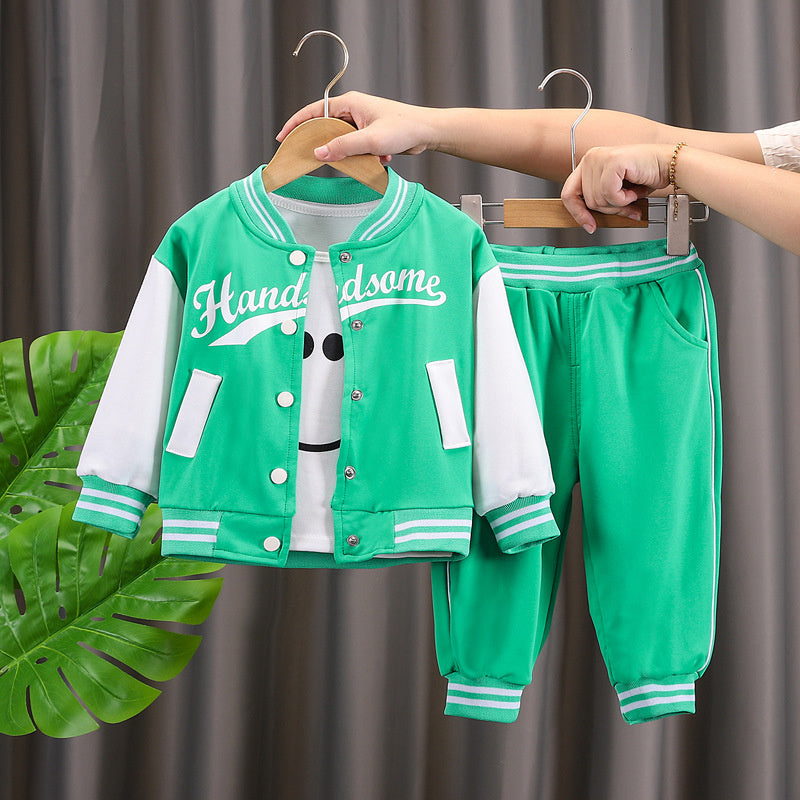 Boys' Outfit 2026 New Style Children's Spring and Autumn Stylish Letter Baseball Jacket Two-Piece Set for Trendy Babies
