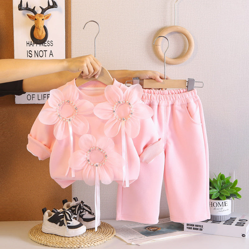Girls' and Autumn Outfit 2026 New Fashionable Infant Children's Clothing Baby Spring Large Floral Long Sleeve Two-Piece Set