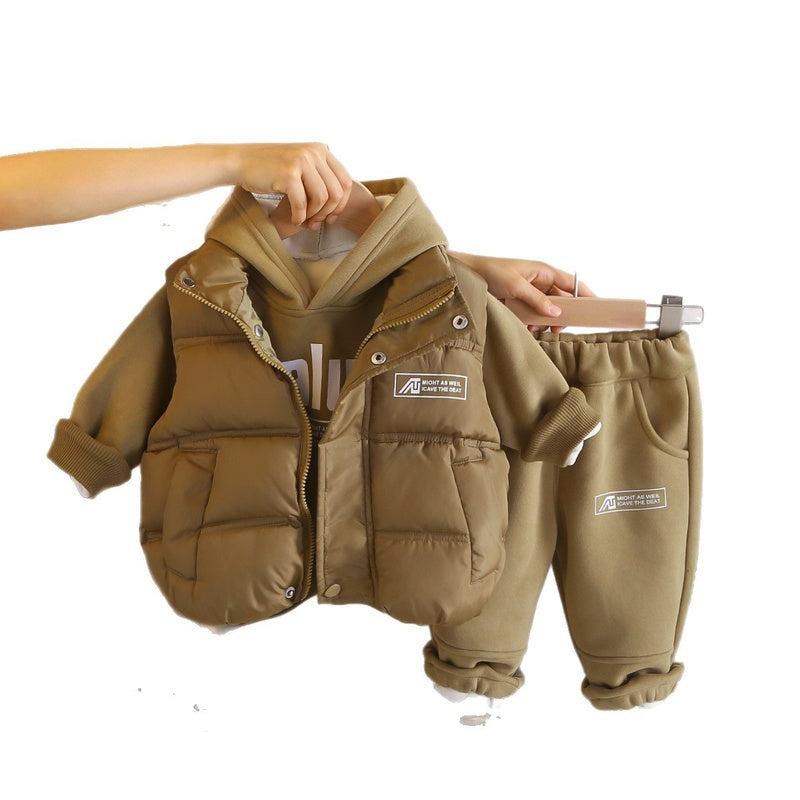 Fleece 2025 New Children's Clothing 1 to 3 Years Old Baby Autumn Winter Boys Vest Three-Piece Set