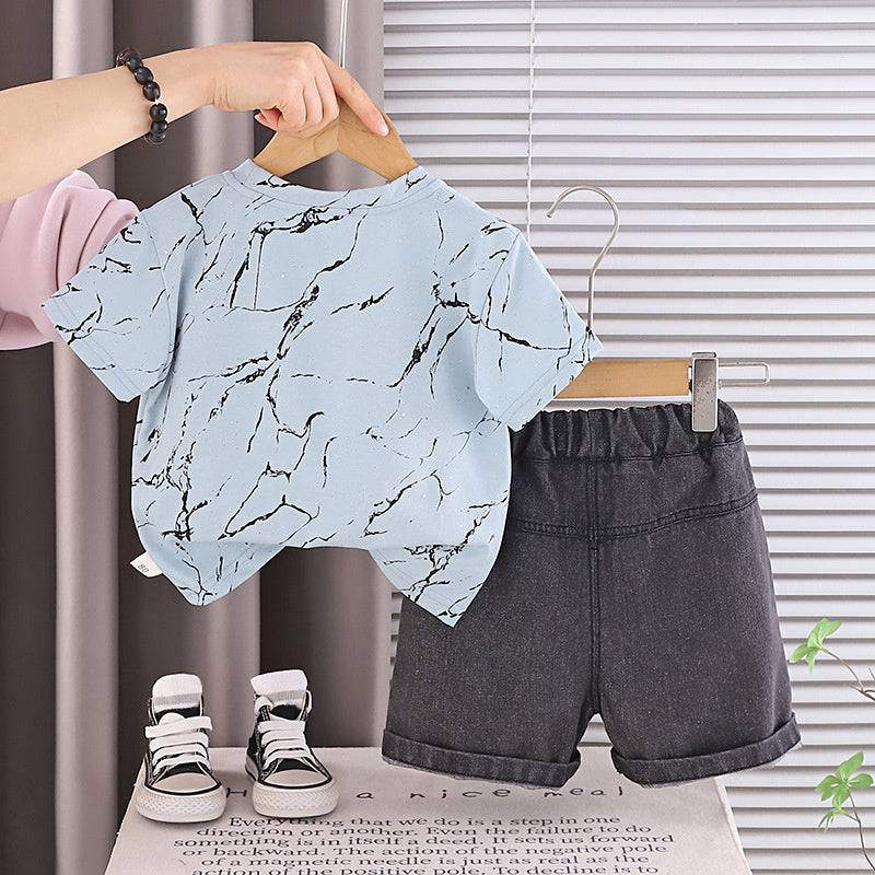 Boys' Outfit: Stylish Short-Sleeved Denim Shorts Two-Piece Set, Baby Summer 2026 New Fashionable Children's Clothing