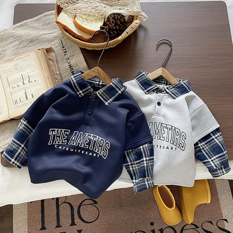 Boys' plaid shirt set 2026 new fashion stylish children's clothing for 1-year-old infants spring and autumn handsome baby boy outfit