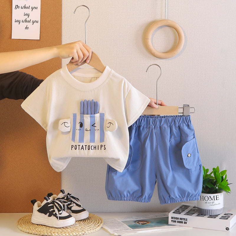 New stylish outfit for boys 2026, baby short-sleeve clothing, children's summer casual round-neck two-piece set, trendy