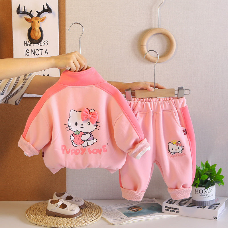 Girls' Outfit 2026 New Fashionable Children's Clothing Baby Spring and Autumn Kitten Patchwork Three-Piece Set Infant