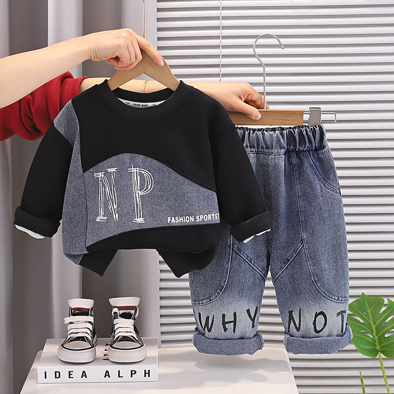 Cool and stylish 2026 trendy children's clothing fashionable baby long-sleeve outfit for 1-year-old boys, autumn suit wholesale