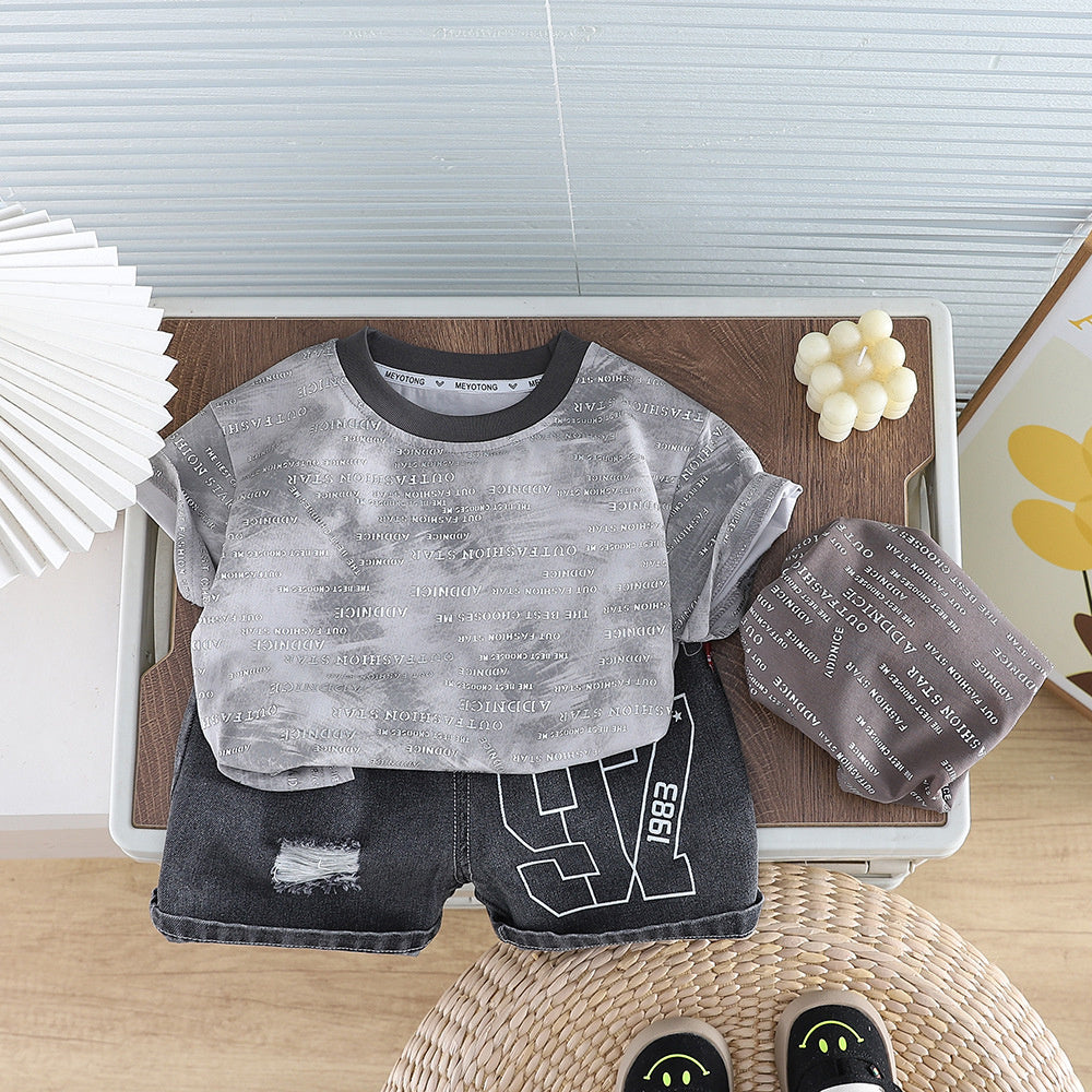 Boys' Summer Short-Sleeve Outfit 2026 New Fashionable Baby Boy Casual Two-Piece Set with 3D Full-Print Letters Trendy