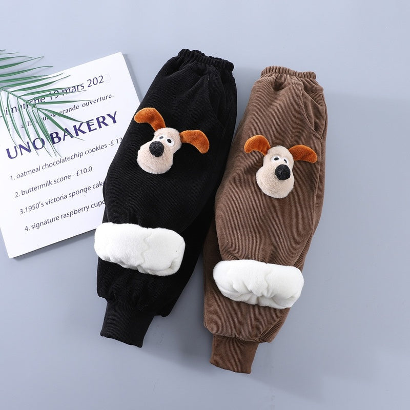 Boys and Girls Thickened Fleece-Lined Cotton Casual Baby 0-5 Years Corduroy Cartoon Warm Jogger Pants Manufacturer 2