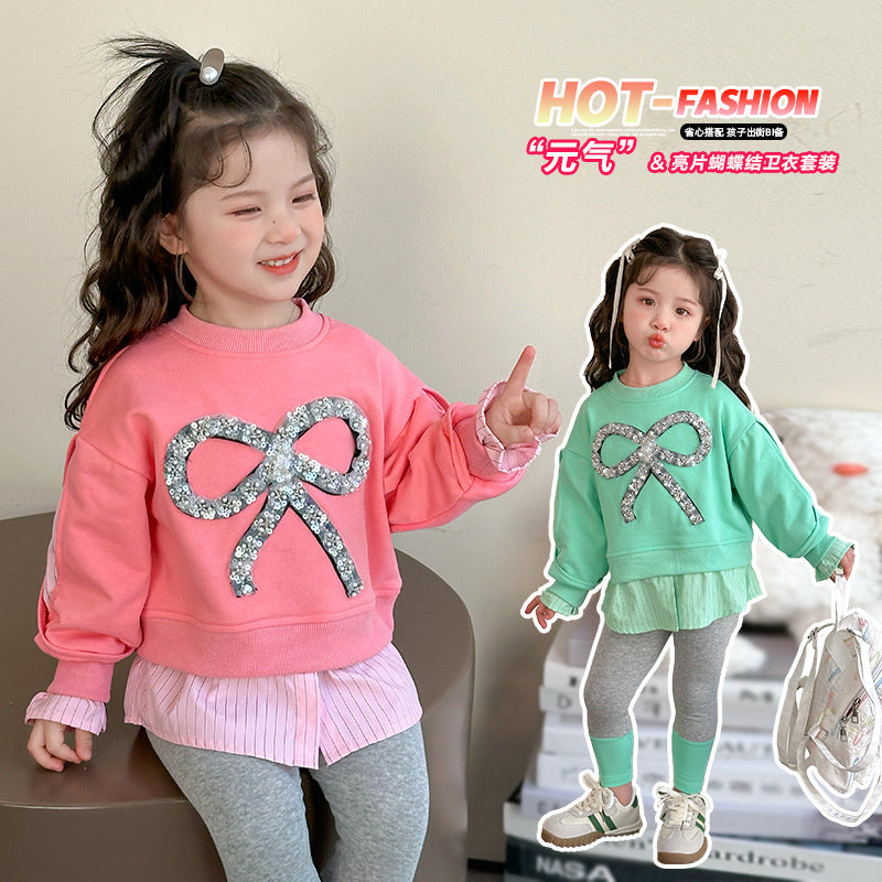 2026 New Pullover Round Neck Autumn Stylish Children's Sweatshirt Two-Piece Set for Toddlers and Young Girls Fashion