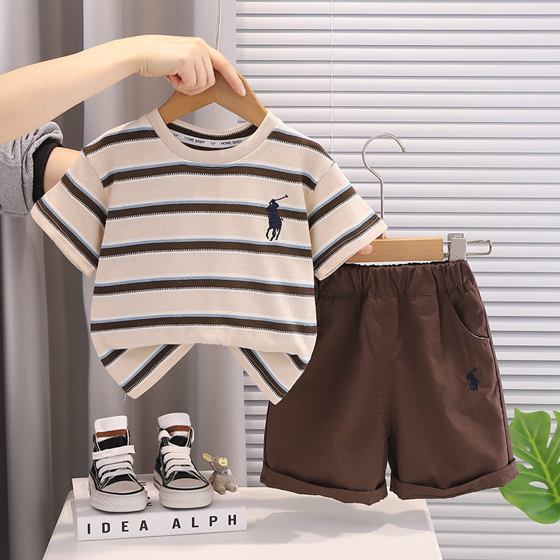 Boys' Suit 2026 New Style Children's Baby Striped Short-Sleeve Summer Outfit Versatile Casual Two-Piece Set Trendy