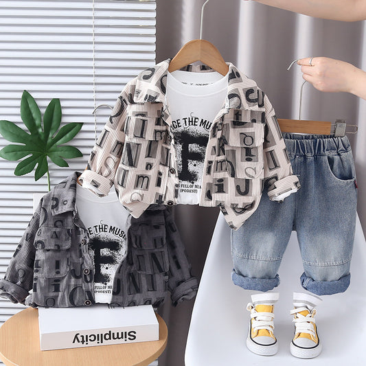Boys' Outfit 2025 New Stylish Children's Spring and Autumn Letter Corduroy Three-Piece Set Baby Kids' Fashion