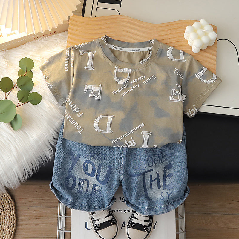 Boys' Short-Sleeve Set 2026 New Stylish Baby Summer Clothes Trendy Letter Print Round Neck Two-Piece Outfit