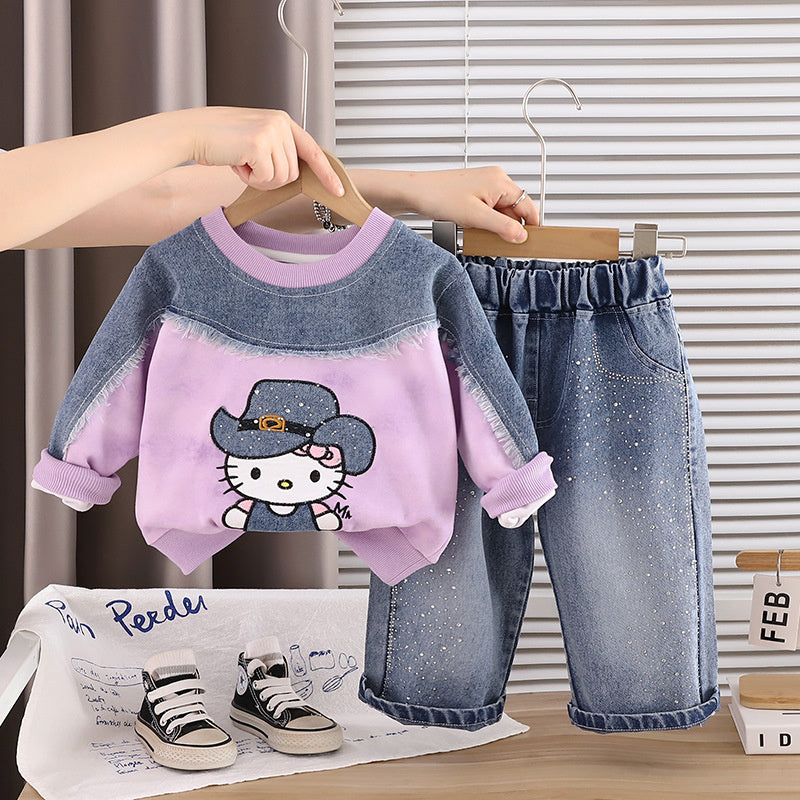 Girls' Outfit Baby 2026 New Fashionable Infant Children's Spring and Autumn Long-Sleeve Cartoon Sweatshirt Two-Piece Set Trendy