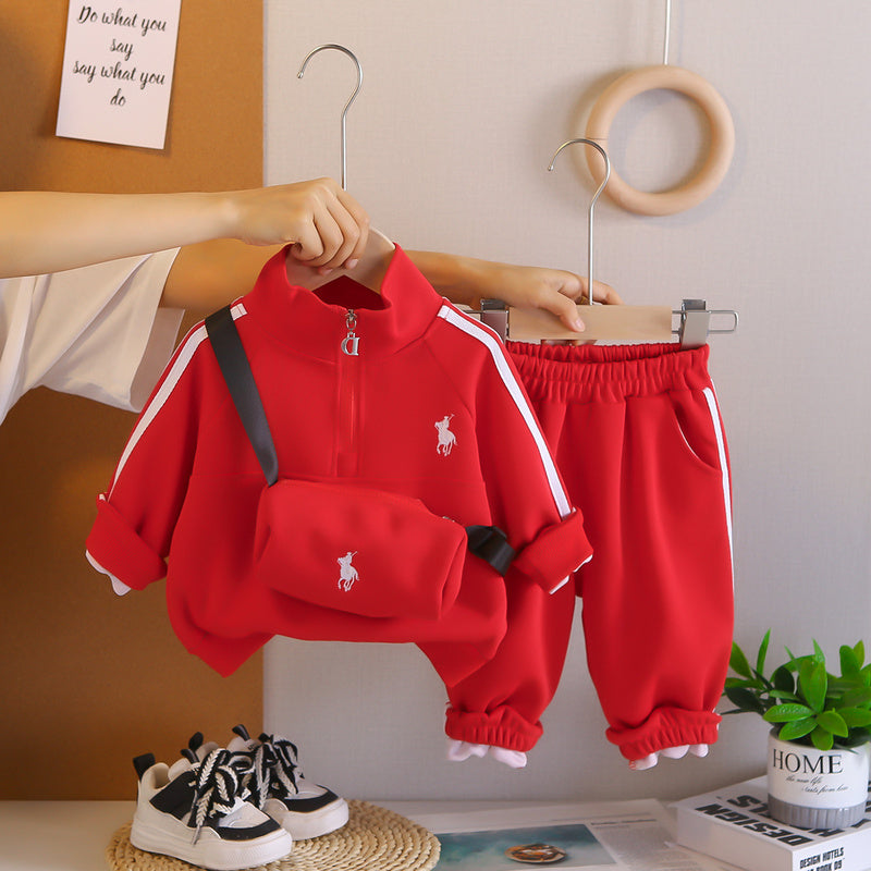 Outfit 2025 New Model for Young Middle-aged Children Spring and Autumn Embroidered Bag Two-piece Set Boys' Sportswear Trendy