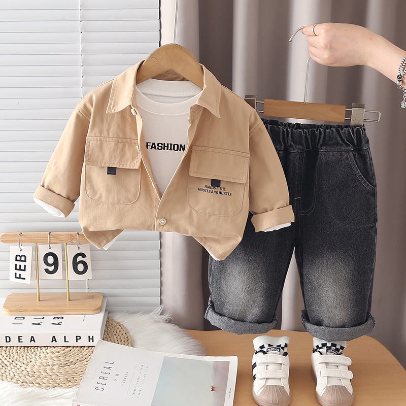 Boys' Suit 2026 New Style Children's Spring and Fashionable Baby Autumn Solid Color Jacket Three-Piece Set Trendy
