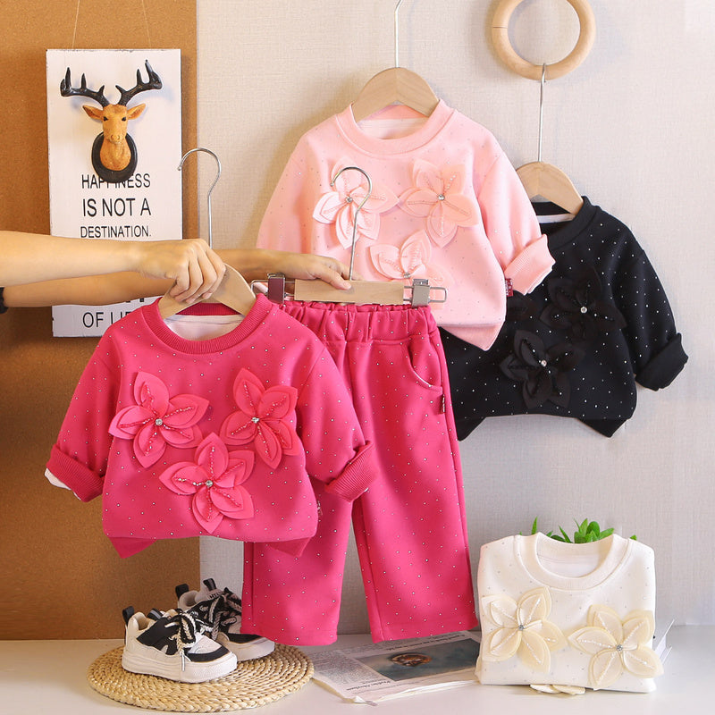 Girls' Outfit 2026 New Fashionable Baby Girl Children's Spring and Autumn Stylish Double-Layer Floral Long-Sleeve Two-Piece Set
