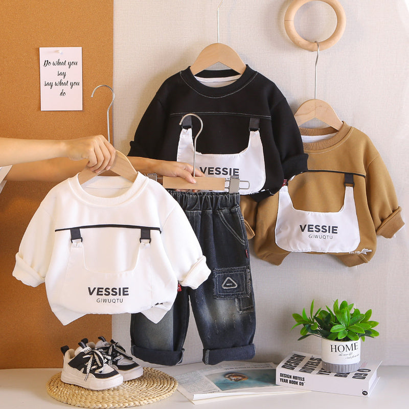 Boys' Suit 2026 New Style Baby and Autumn Large Pocket Sweatshirt Two-Piece Set Stylish Children's Spring Outfit Cool Clothes