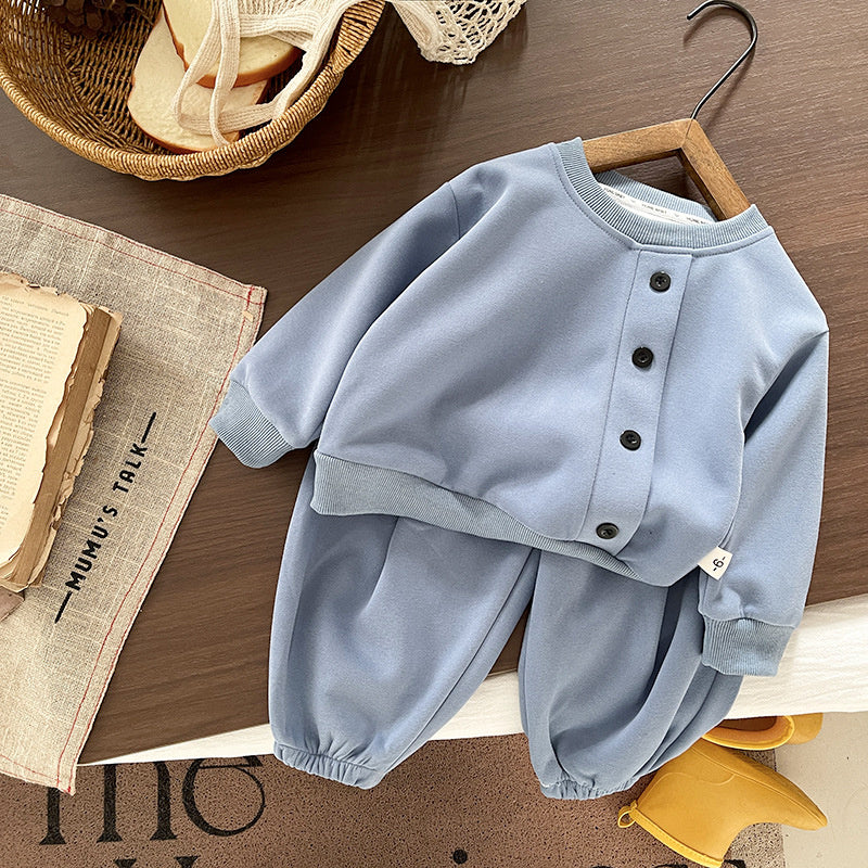Boys' Autumn Sports Suit 2026 Spring/Autumn New Casual Button-Up Sweatshirt Two-Piece Set for Children and Toddlers