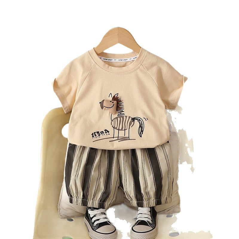 Boys' Outfit 2026 New Children's Cartoon Horse Short Sleeve Baby Summer Thin Clothing Two-Piece Set Trendy