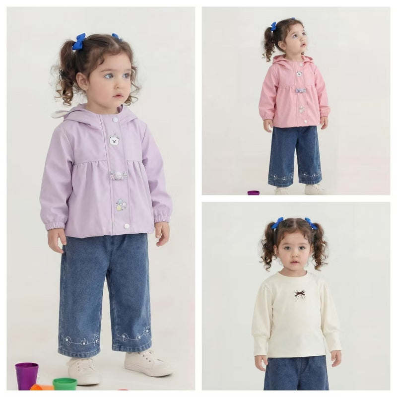 Girls' Outfit 2026 New Fashionable Stylish Children's Baby Girl Spring and Autumn Hooded Candy Bear Three-Piece Set