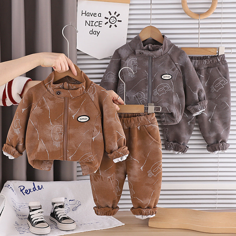 Boys' Suit 2026 New Spring and Autumn Fashionable Baby Stand-up Collar Jacket Toddler Two-piece Long-sleeve Outfit