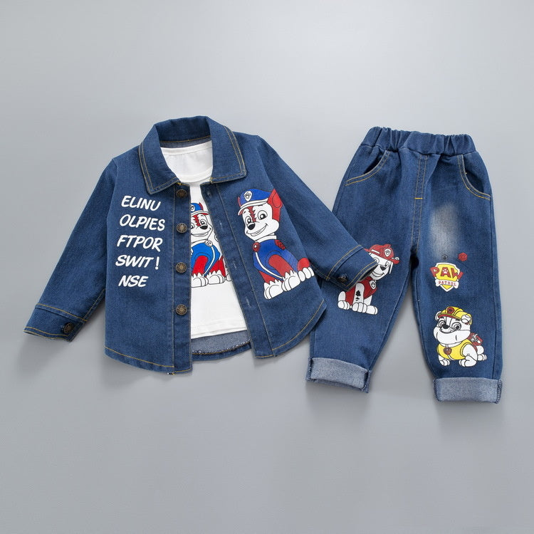 2024 Boys' Spring Denim Baby Autumn Winter New Korean Style Three-Piece Set Children's Casual Clothing Wholesale