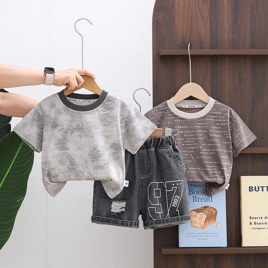 Boys' Summer Short-Sleeve Outfit 2026 New Fashionable Baby Boy Casual Two-Piece Set with 3D Full-Print Letters Trendy