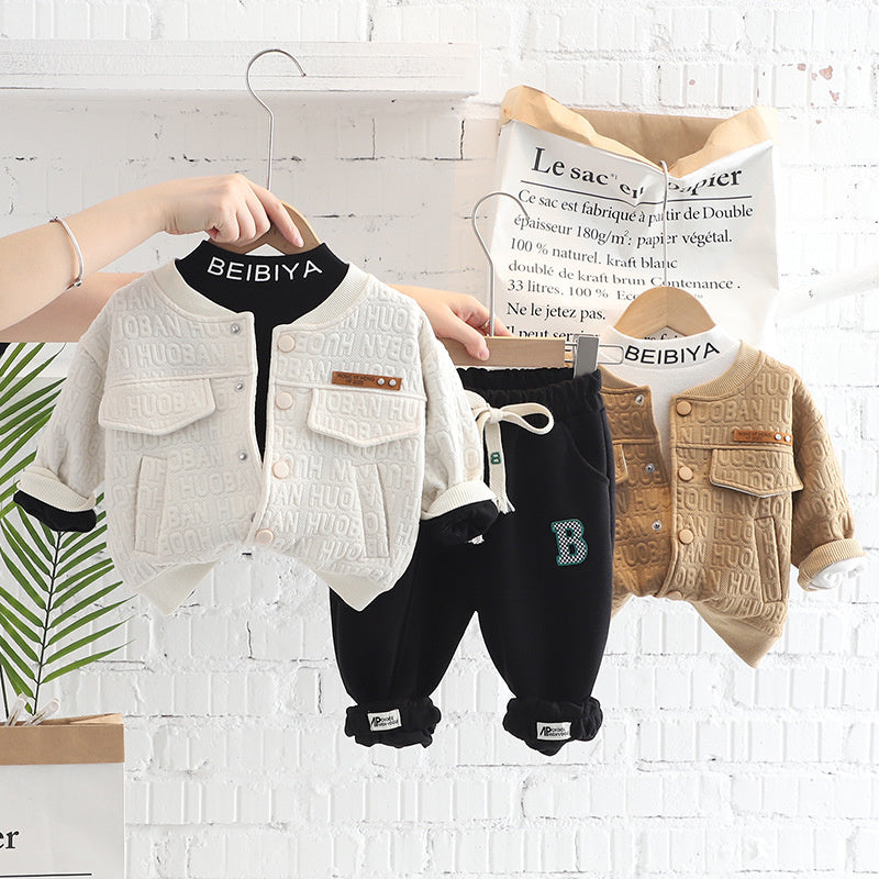 Children's Clothing Boys Spring and 2023 New Fashionable Three-Piece Set for Kids 0-3 Years Old 4 Baby Autumn Trendy 5