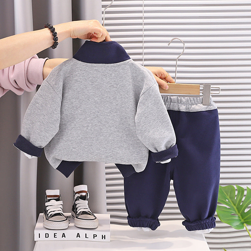 Boys' and Autumn Casual Outfit 2026 Fashionable Baby Headphone Half-Zip Sweatshirt New Two-Piece Set Spring