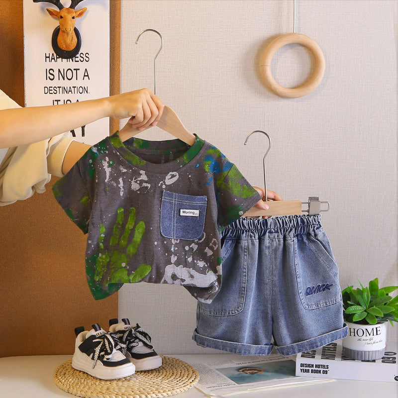Outfit Children's Boys' Printed Pattern Short Sleeve Clothes 2026 New Baby Summer Two-Piece Trendy Set