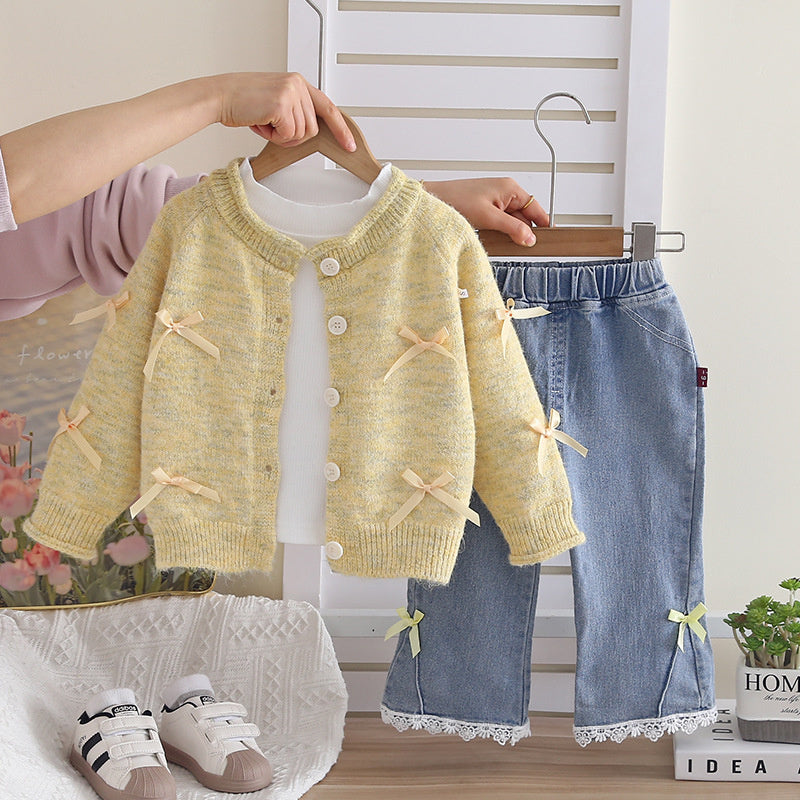 Baby and Autumn Cardigan Sweater Set 2026 New Model 3 Children's Spring Outfit Girl Infant Clothes for 1-Year-Old Girls