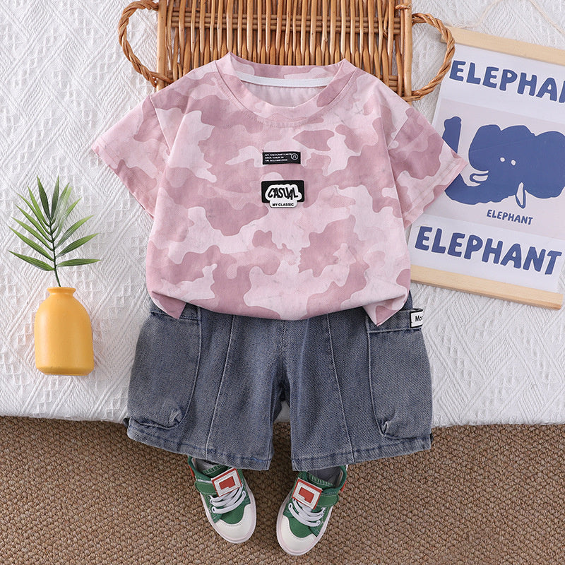 Outfit 2026 New Style Toddler Baby Summer Clothes Boys' Children's Camouflage Short Sleeve Two-Piece Set Trendy