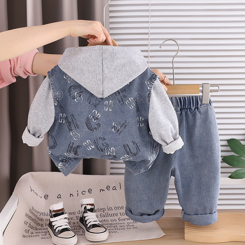 Boys' Suit 2026 New Version English Denim Vest Three-Piece Set Korean Spring and Autumn Style Baby