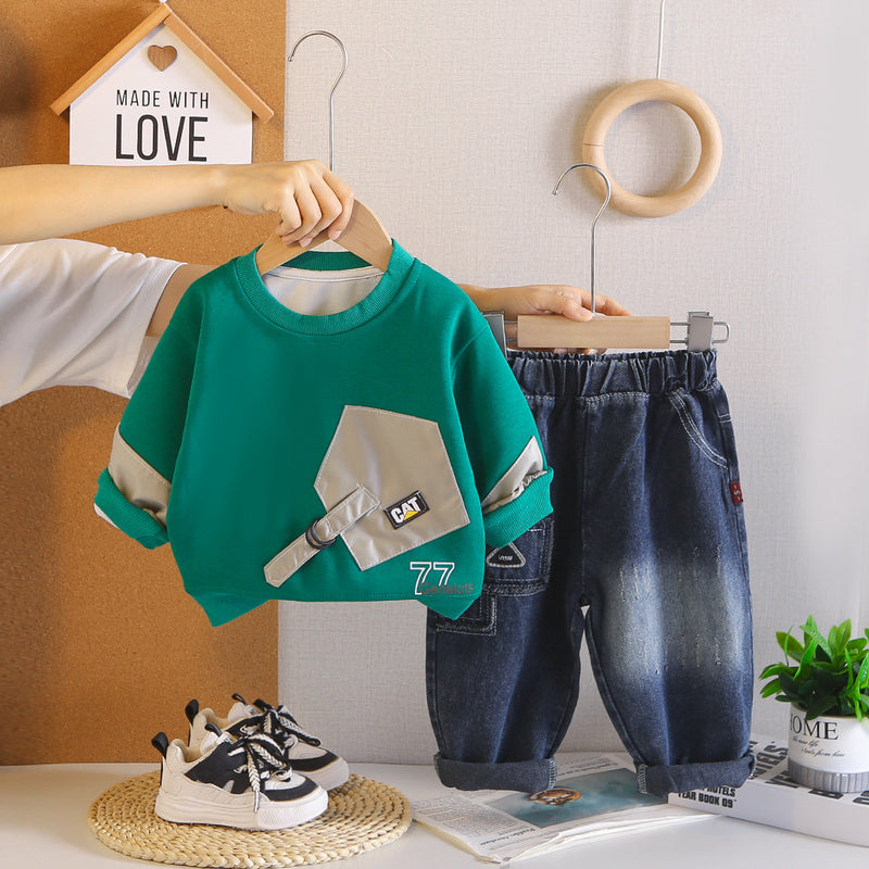 Boys' Sweatshirt Set 2026 New Outfit Korean Style Spring and Autumn Children's Long Sleeve Two-Piece Sports Clothing