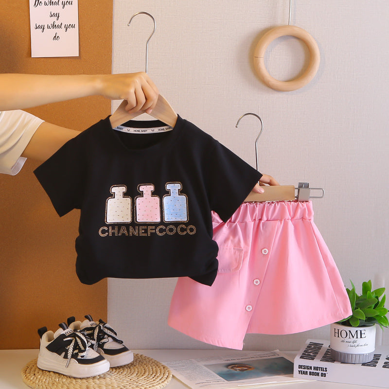 Girls' Outfit 2026 New Fashionable Children's Sleeve Short Skirt Two-Piece Set Baby Clothes Summer Toddler Clothing