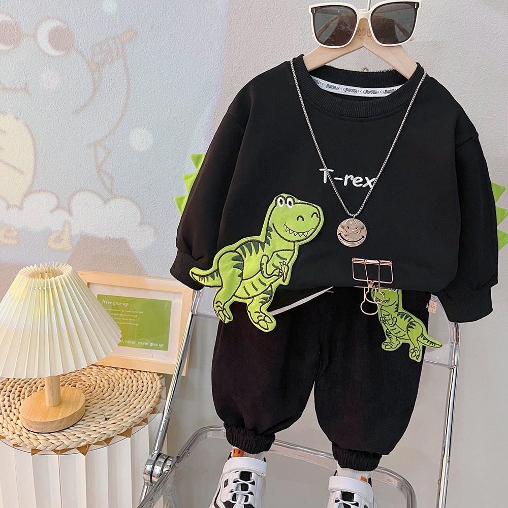 Boys' Outfit Set 0-2-4 Years Korean Style Fashionable Baby Little Dinosaur Long Sleeve Sweatshirt Children's Spring and Autumn Two-Piece