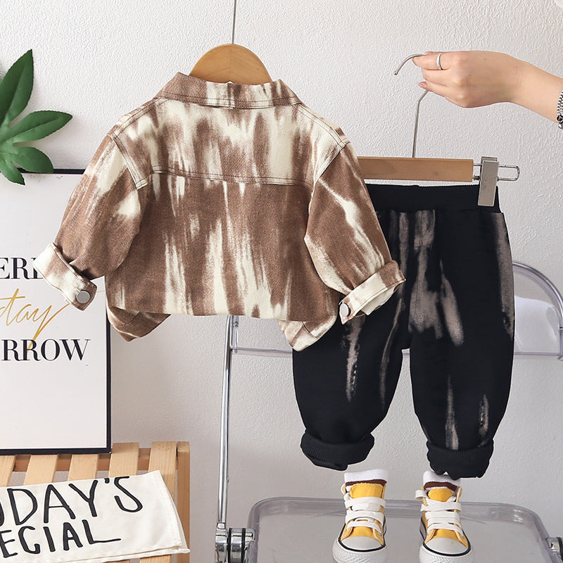 Boys' Autumn Outfit 2026 New Style Baby Boy Spring Fashion Full-Print Long-Sleeve Two-Piece Set Infant and Toddler Clothing