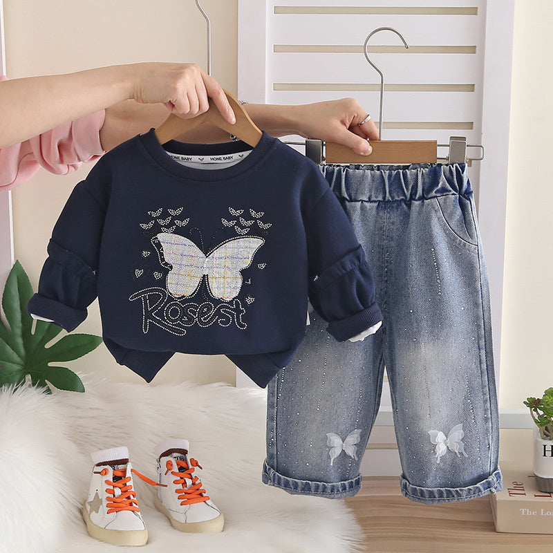 Girls' Butterfly Outfit 2026 New Trendy Baby Spring and Autumn Fashionable Clothes Infant Children's Two-Piece Set