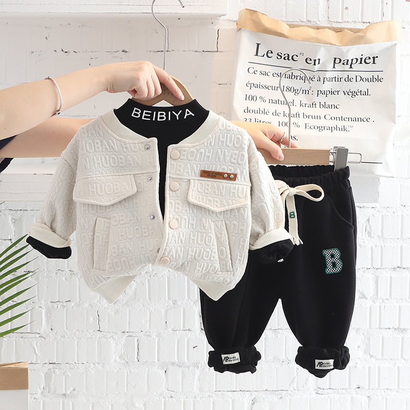 Children's Clothing Boys Spring and 2023 New Fashionable Three-Piece Set for Kids 0-3 Years Old 4 Baby Autumn Trendy 5
