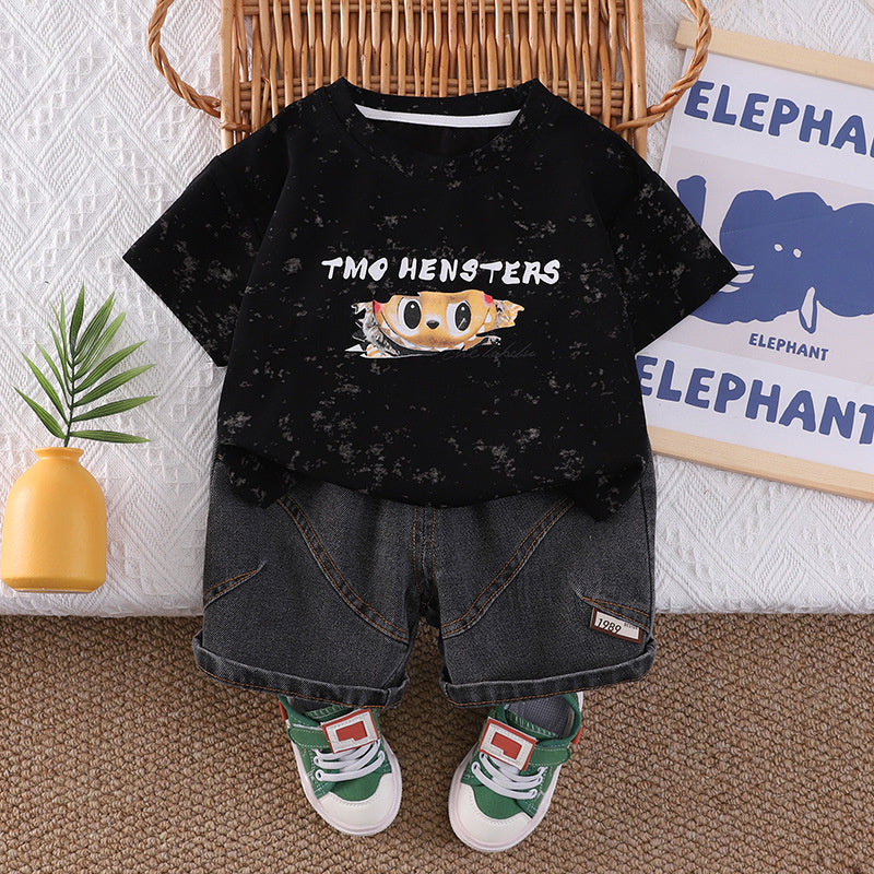 Children's Summer Short-Sleeve Jeans Set 2026 New Model Boys' Thin Casual Stylish Toddler Two-Piece Outfit