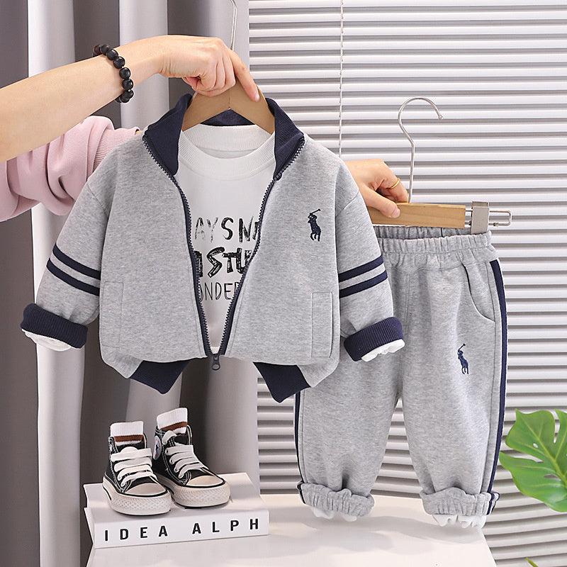 Children's Outfit 2026 New Style Boys' Fashionable Baby Spring and Autumn Striped Embroidered Long Sleeve Three-Piece Set Trendy
