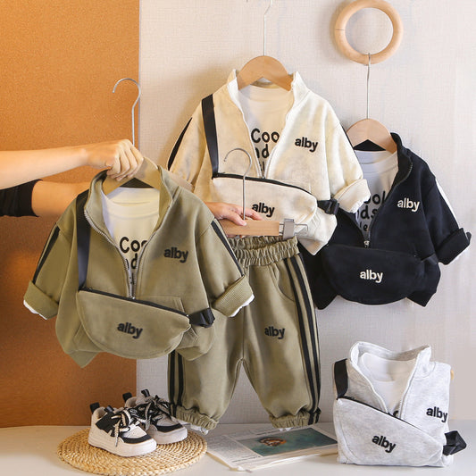 Children's and Autumn 2026 New Model Boys' Clothes Infant Casual Baby Spring Outfit Backpack Four-Piece Set