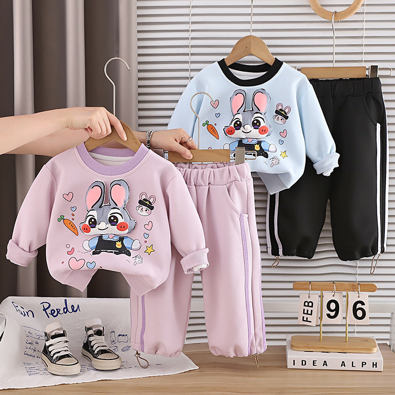 Children's clothing girls, outfit set, cute new style for infants toddlers, spring and autumn baby girl three-dimensional cartoon sweatshirt two-piece set