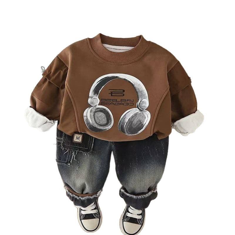 Boys' Autumn Baby Fleece Sweatshirt Two-Piece Set Children's Winter Infant Toddler Clothing Manufacturer One-Piece Dropshipping