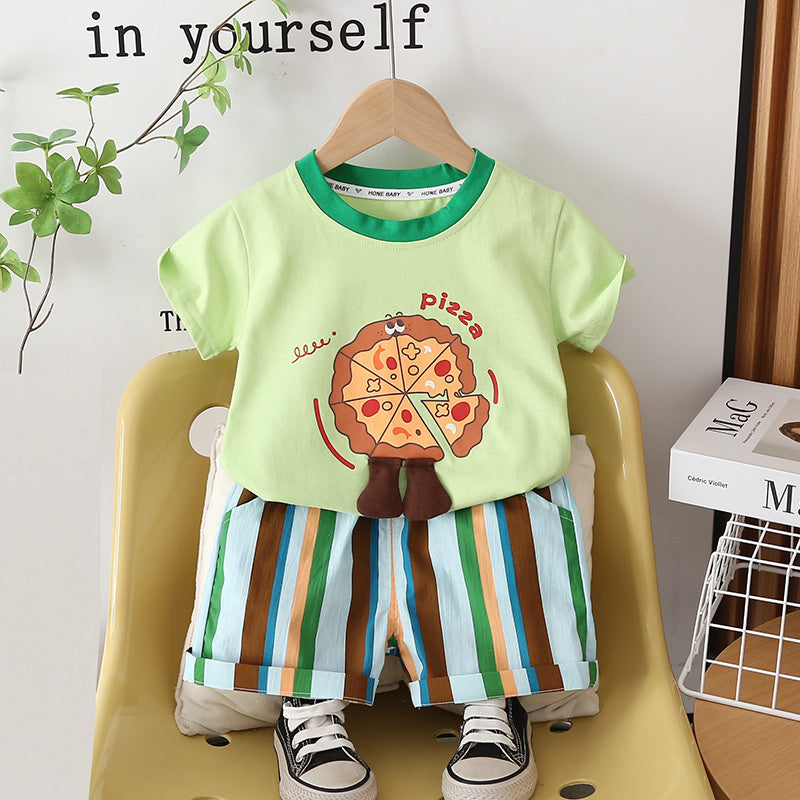 Children's Summer Outfit 2026 New Style Boys' Stylish Thin Cartoon Short-Sleeve Baby Casual Rainbow Pants Two-Piece Set