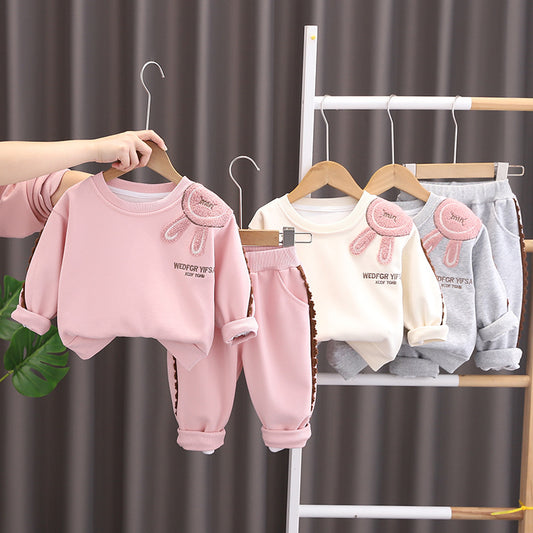 Girls' 2025 New Stylish Girl Baby Autumn Bunny Ear Sweatshirt Toddler Children's Clothing Spring Outfit
