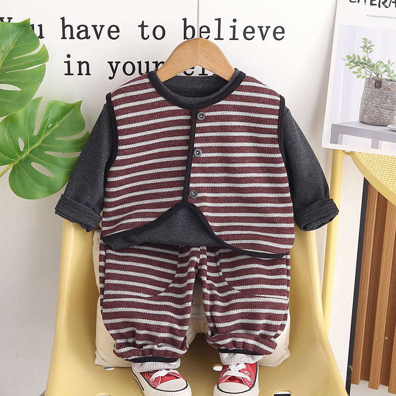 Baby boy outfit stylish spring and autumn handsome infant children's clothing irregular vest three-piece set