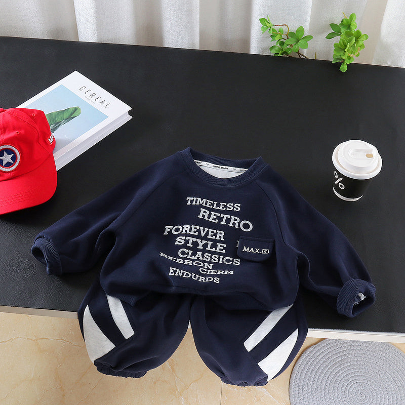 Boys' Spring Outfit Set 2026 New Spring-Autumn Baby Two-Piece Trendy Clothing with Irregular Letter Print on the Chest