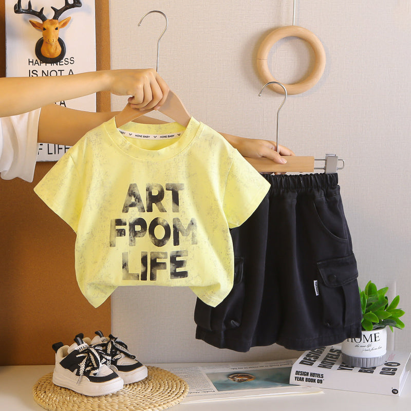 Boys' Outfit 2026 New Model Summer English-Style Short-Sleeve Two-Piece Set Baby Casual Clothes Children's Wear