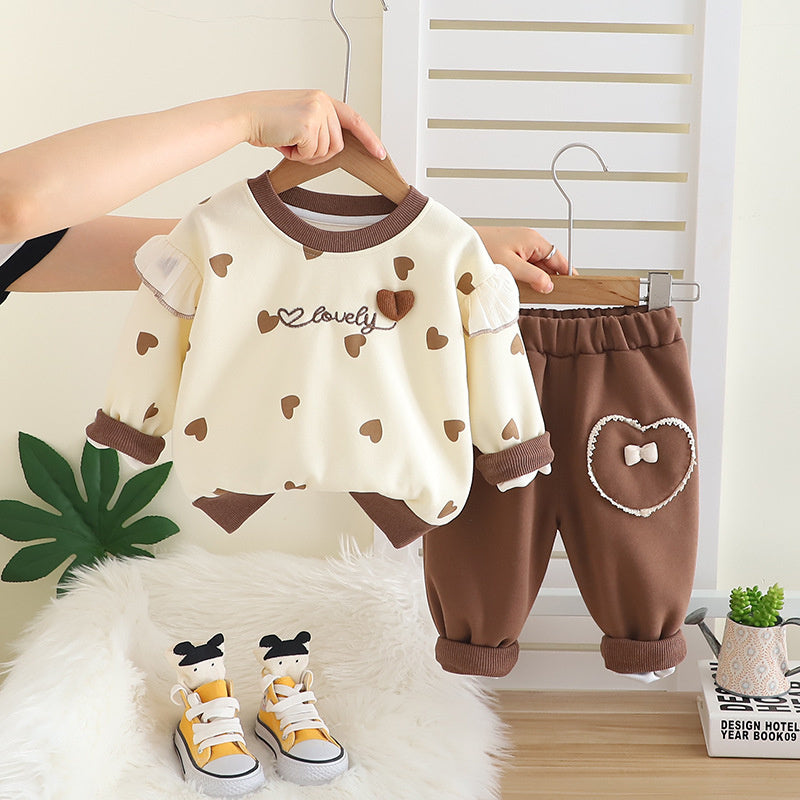 Girls' Outfit 2025 New Fashionable Spring and Stylish Children's Autumn Clothing Baby Girl Heart Two-Piece Set