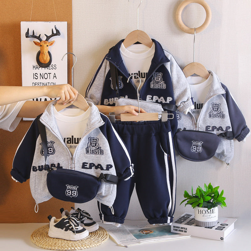 Boys' Autumn Sports Backpack 2026 Spring/Autumn New Casual Stylish Three-Piece Set Children's Baby Clothes