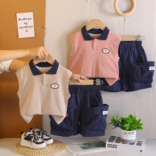 2026 New Stylish Baby Letter Print Sleeveless Two-Piece Set Children's Summer Boys' Outfit 1-2-3-4